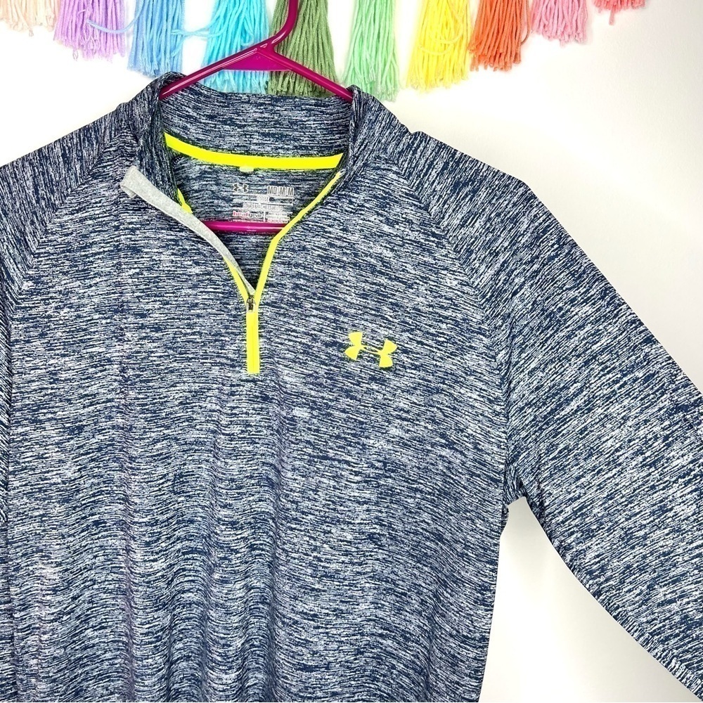 Under Armour Cold Gear Gray Navy Lime Chartreuse Long Sleeve Athletic Top Medium - Picture 6 of 15
